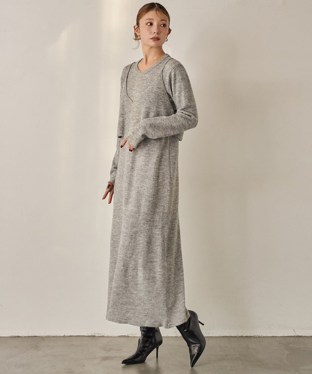 (eliuu)Bustier Mix Knit Onepiece