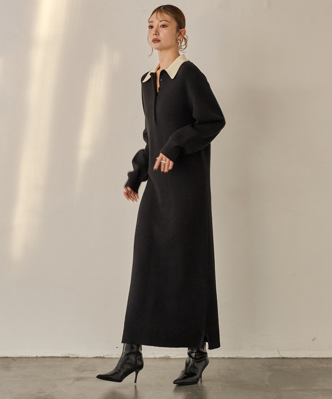 (eliuu)Polo Knit Accent Onepiece