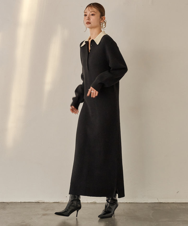 (eliuu)Polo Knit Accent Onepiece