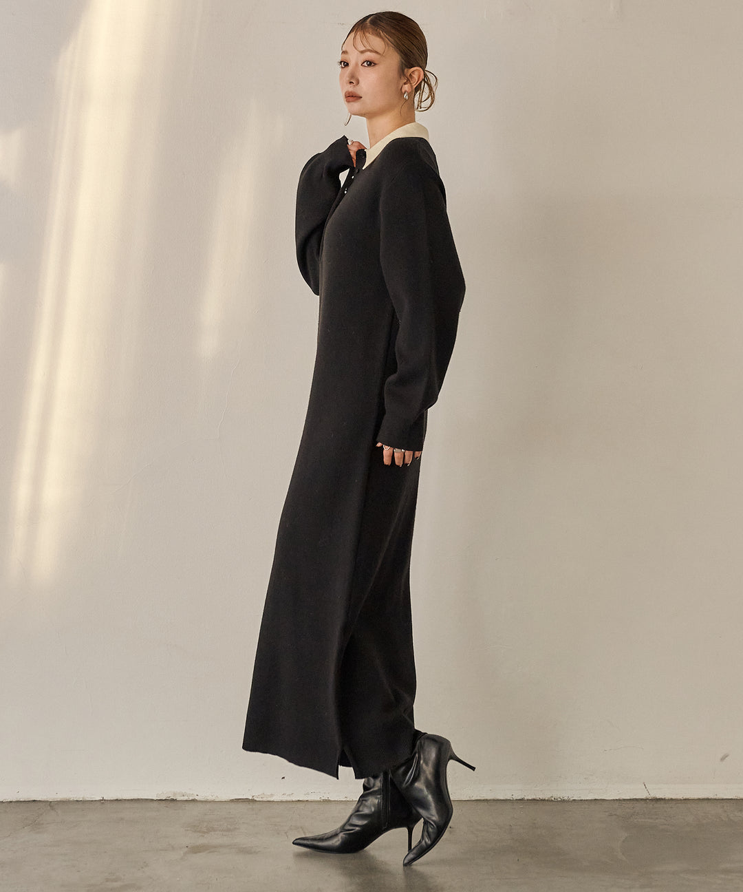 (eliuu)Polo Knit Accent Onepiece