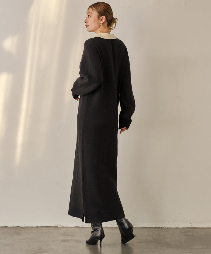 (eliuu)Polo Knit Accent Onepiece