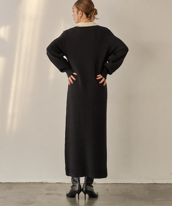 (eliuu)Polo Knit Accent Onepiece