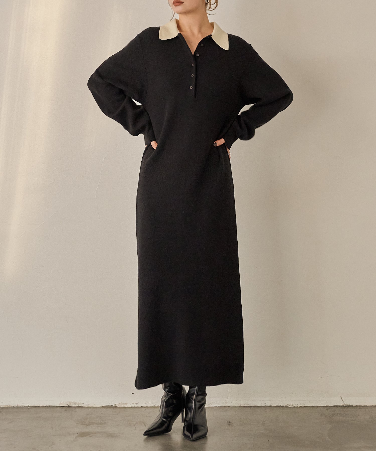 eliuu)Polo Knit Accent Onepiece – MIELI INVARIANT