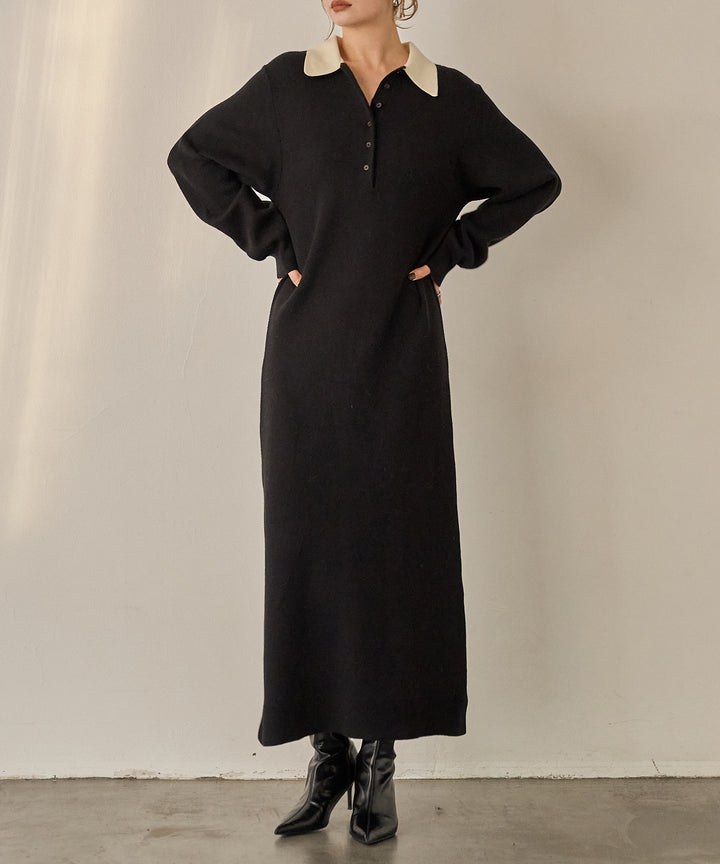 (eliuu)Polo Knit Accent Onepiece