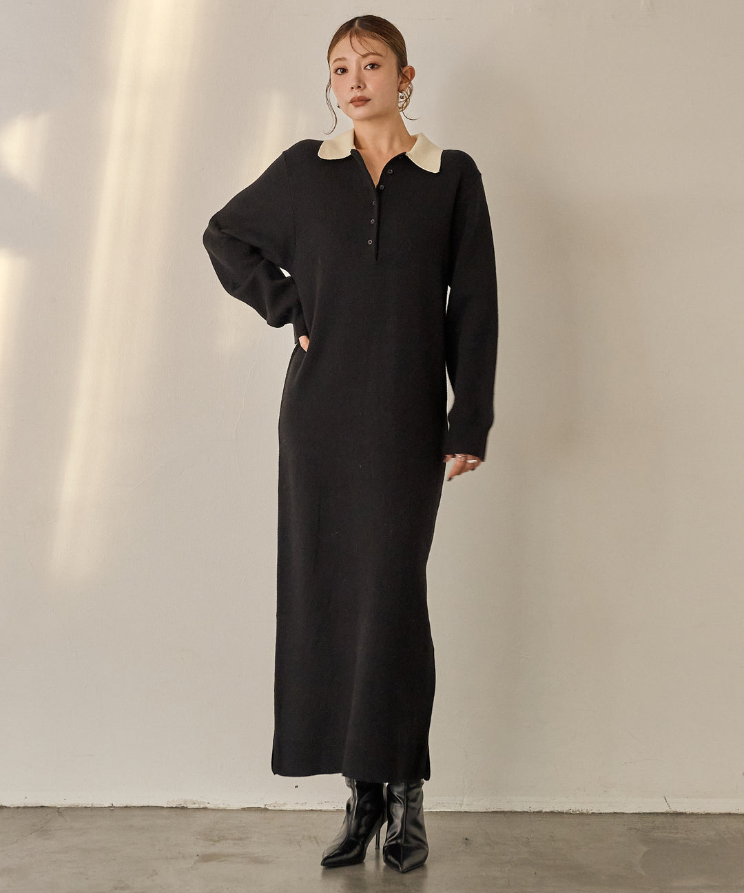 (eliuu)Polo Knit Accent Onepiece