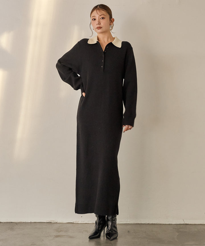 (eliuu)Polo Knit Accent Onepiece