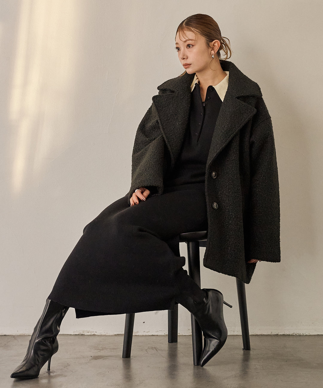 (eliuu)Loop Tweed Jacket Coat