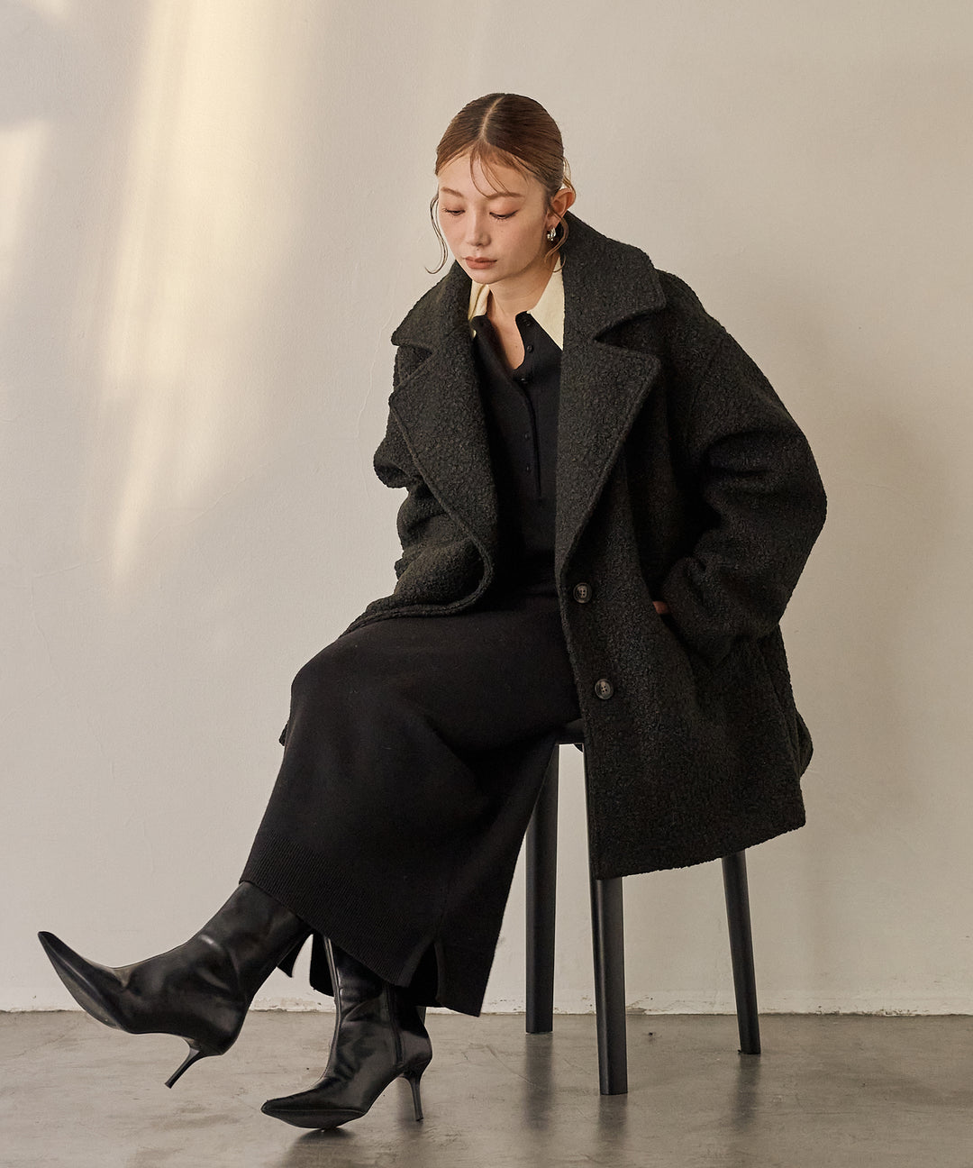 (eliuu)Loop Tweed Jacket Coat