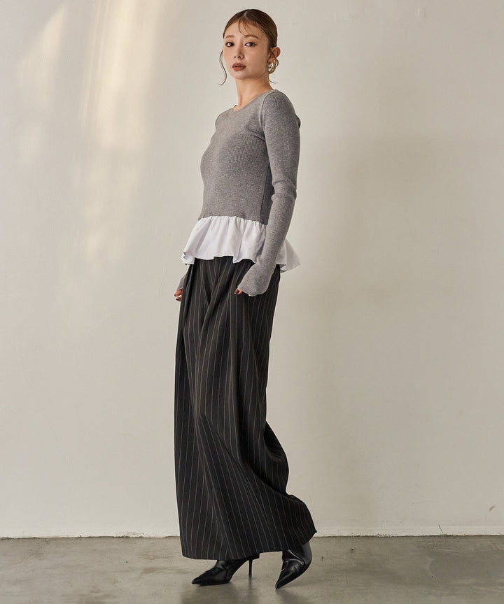 (eliuu)Peplum Combination Knit Top