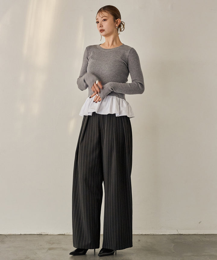 (eliuu)Peplum Combination Knit Top