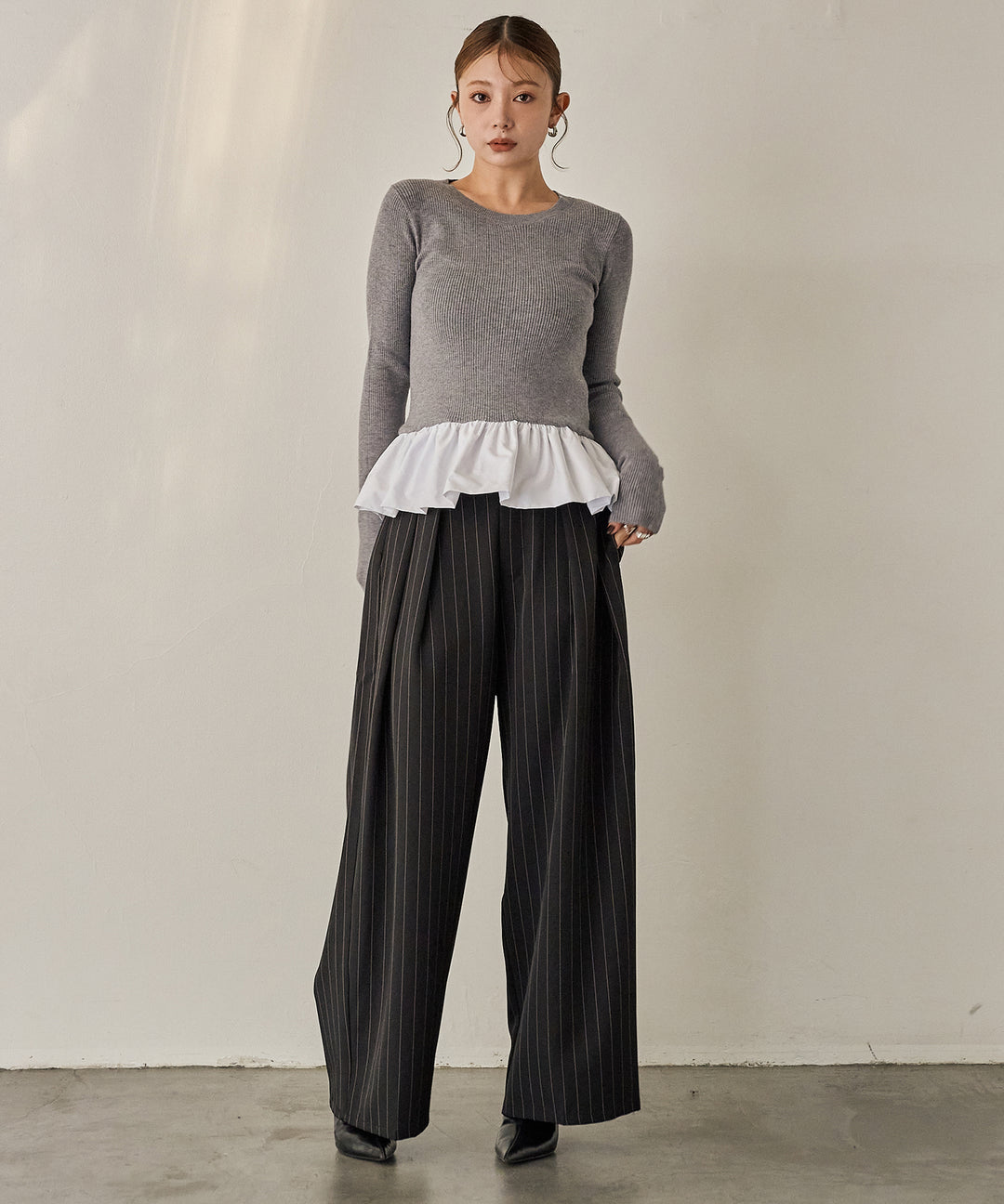 (eliuu)Peplum Combination Knit Top