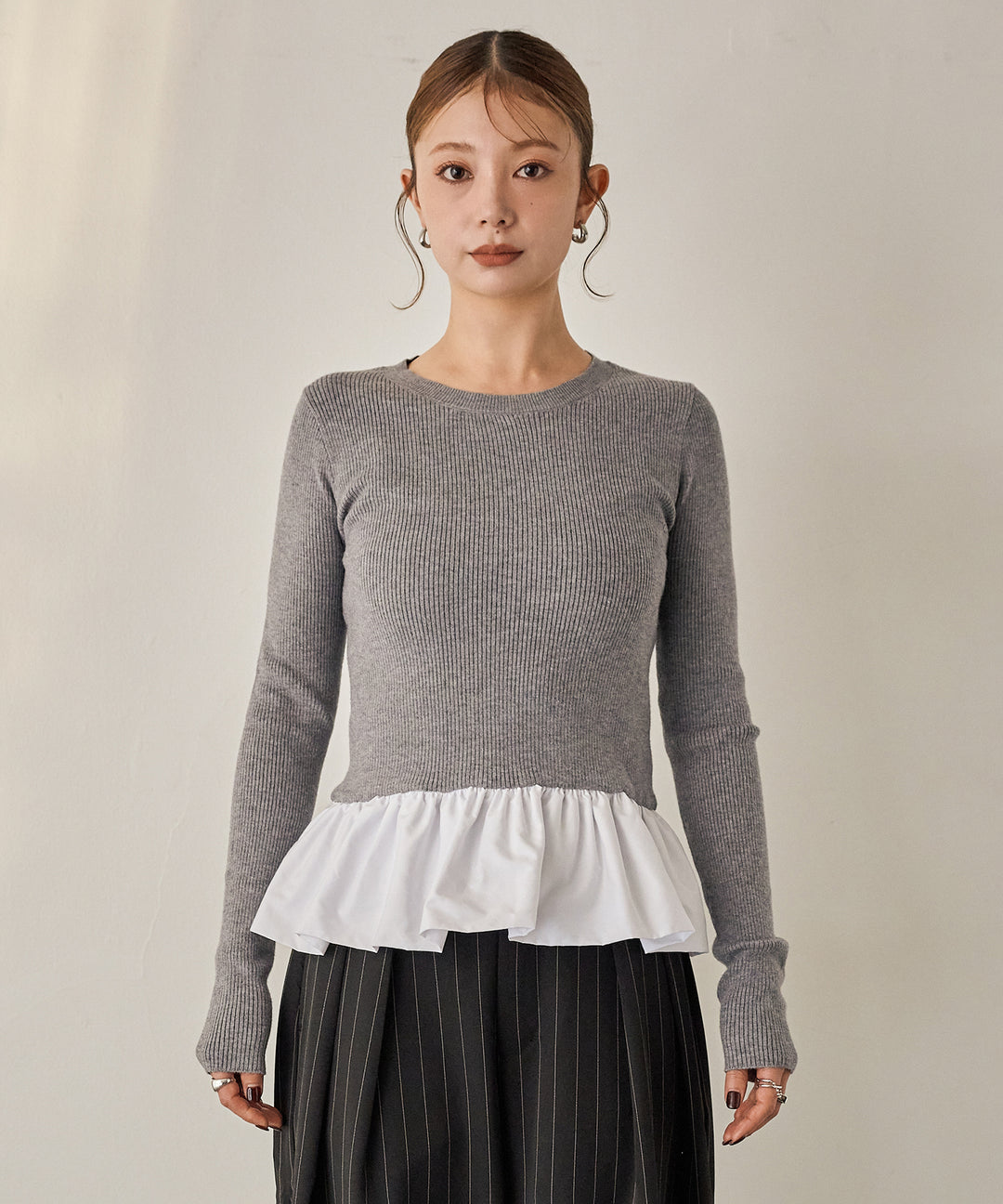 (eliuu)Peplum Combination Knit Top