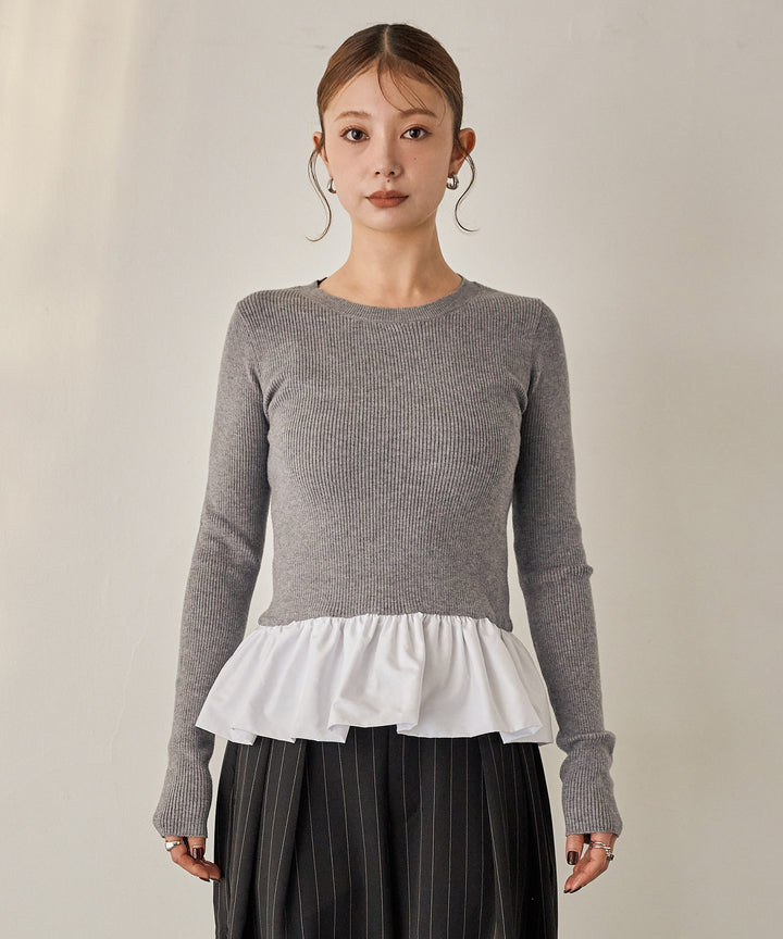 (eliuu)Peplum Combination Knit Top