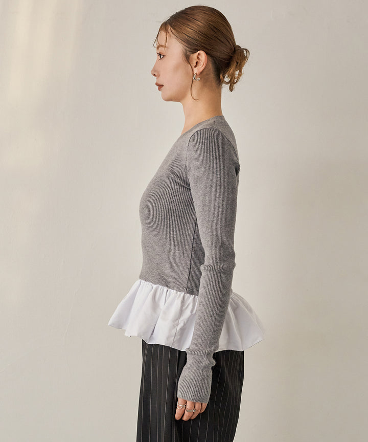 (eliuu)Peplum Combination Knit Top
