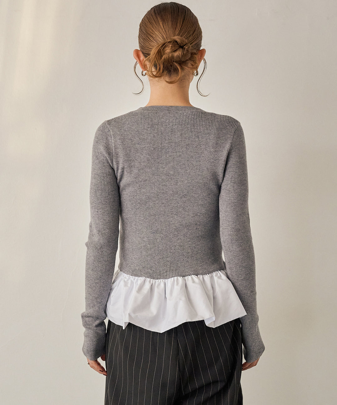 (eliuu)Peplum Combination Knit Top
