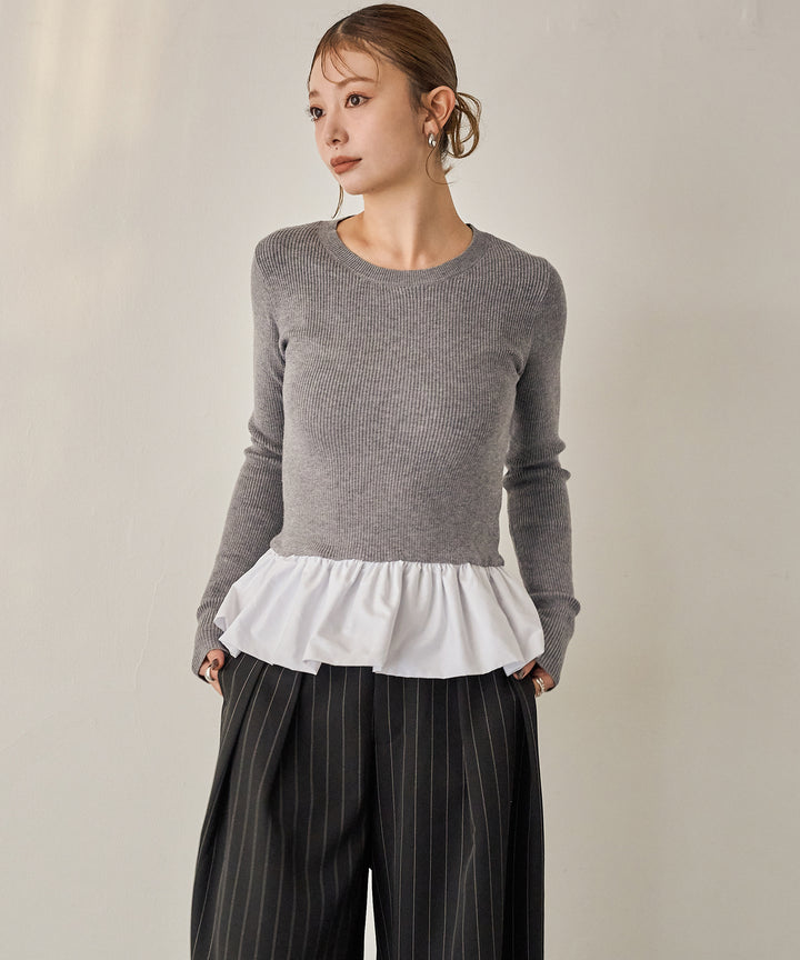 (eliuu)Peplum Combination Knit Top