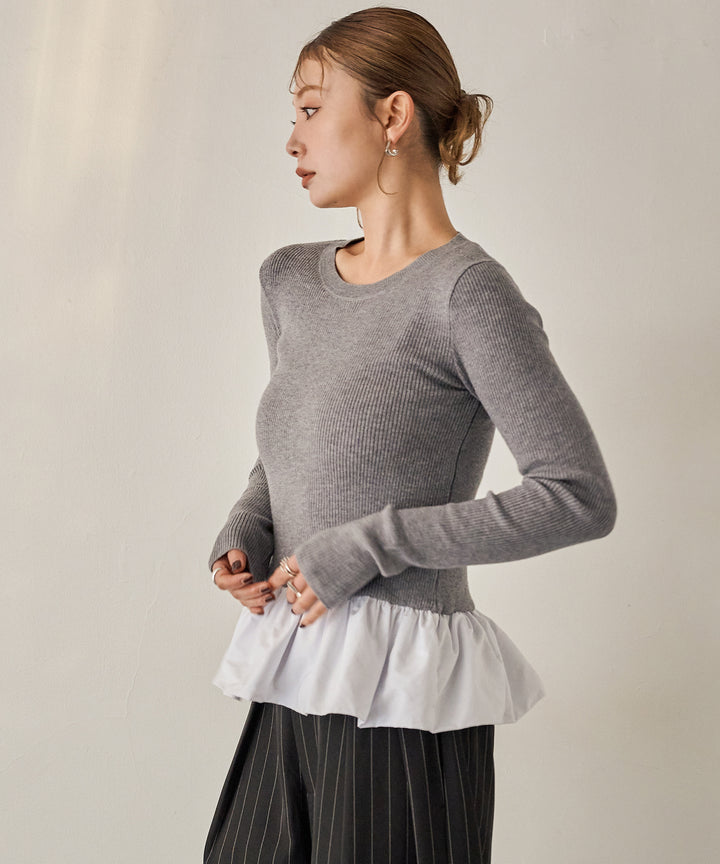 (eliuu)Peplum Combination Knit Top