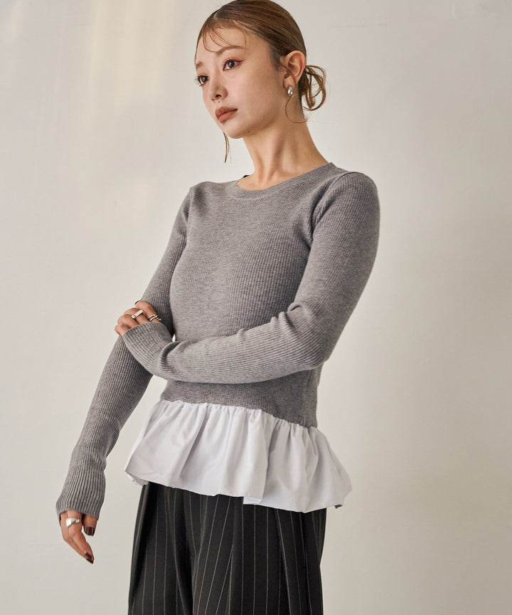 (eliuu)Peplum Combination Knit Top