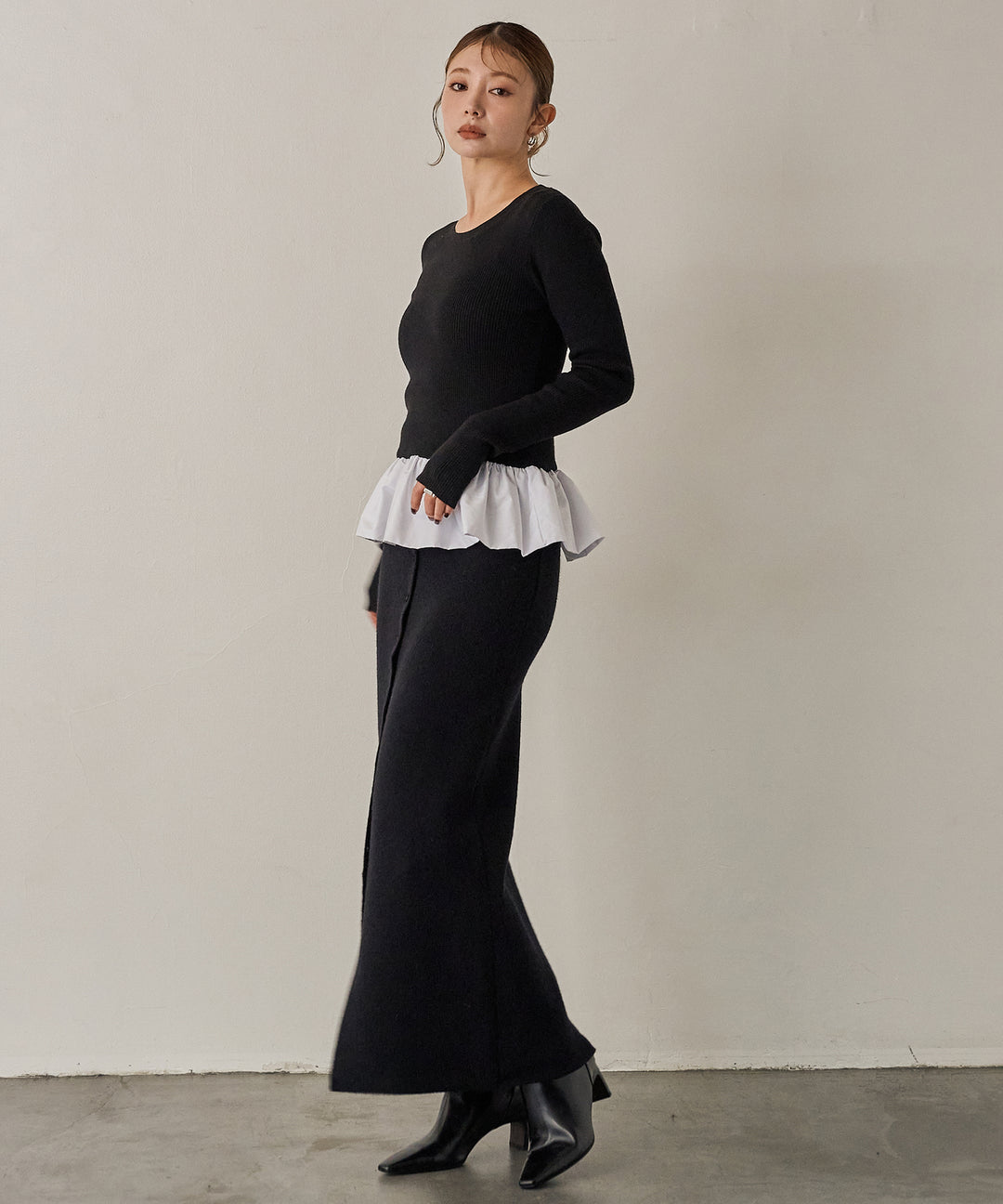 (eliuu)Peplum Combination Knit Top