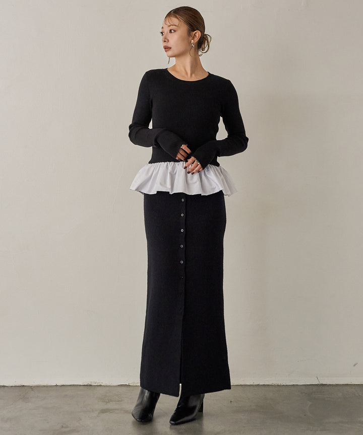 (eliuu)Peplum Combination Knit Top