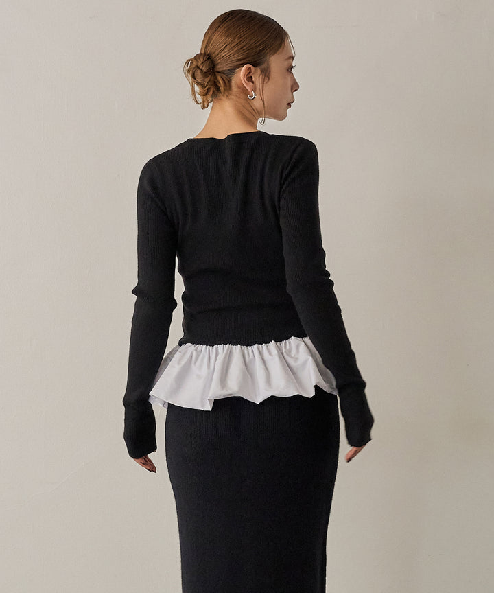(eliuu)Peplum Combination Knit Top