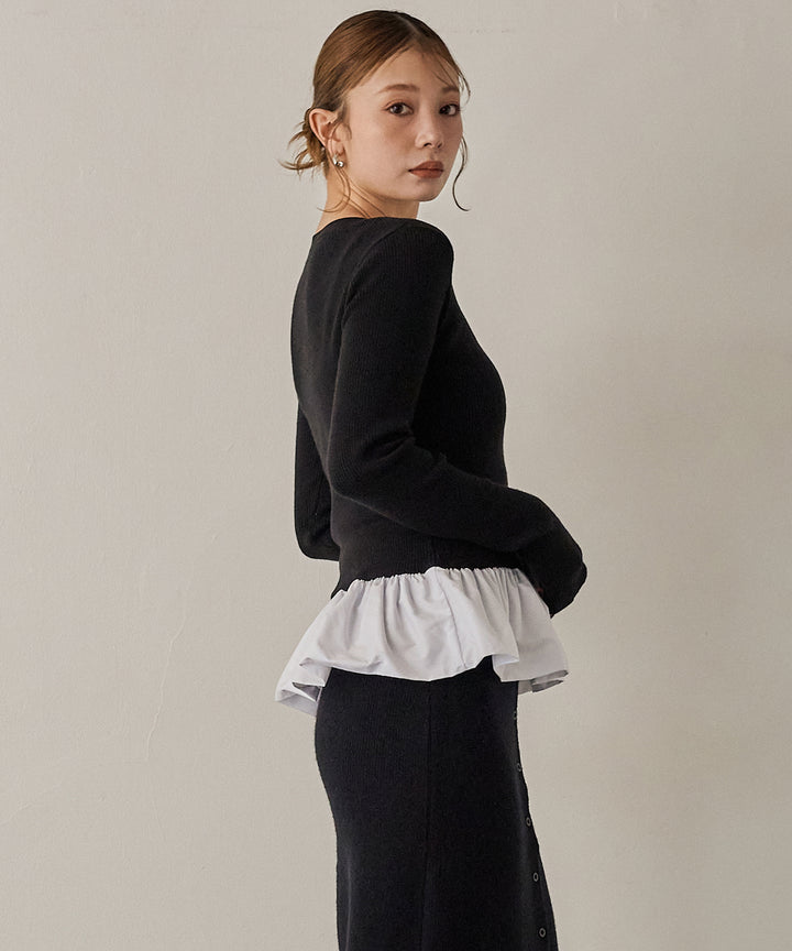 (eliuu)Peplum Combination Knit Top