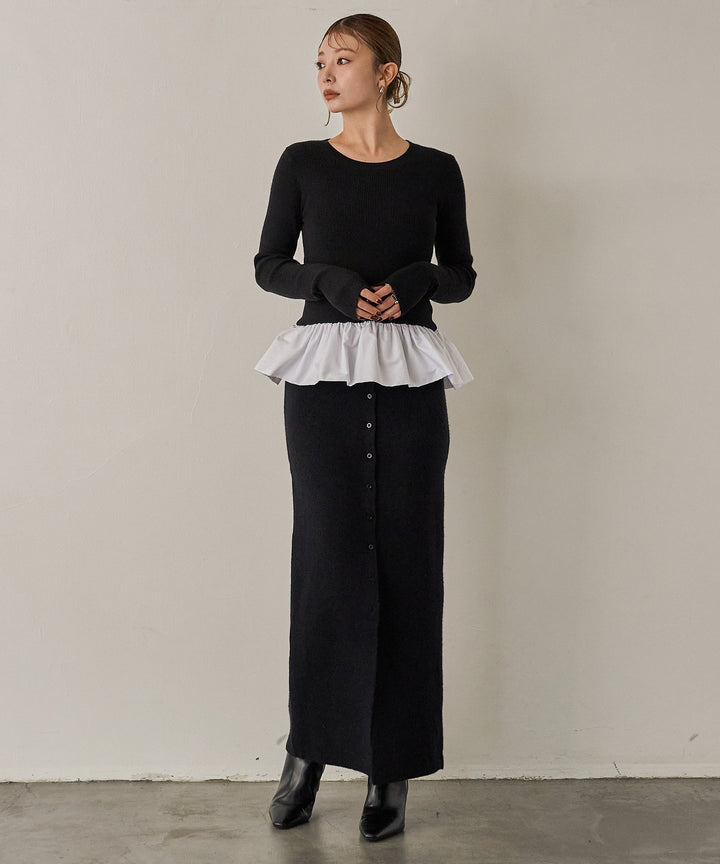 (eliuu)Peplum Combination Knit Top