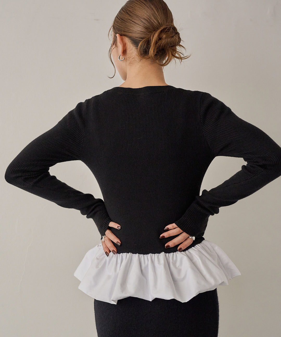(eliuu)Peplum Combination Knit Top