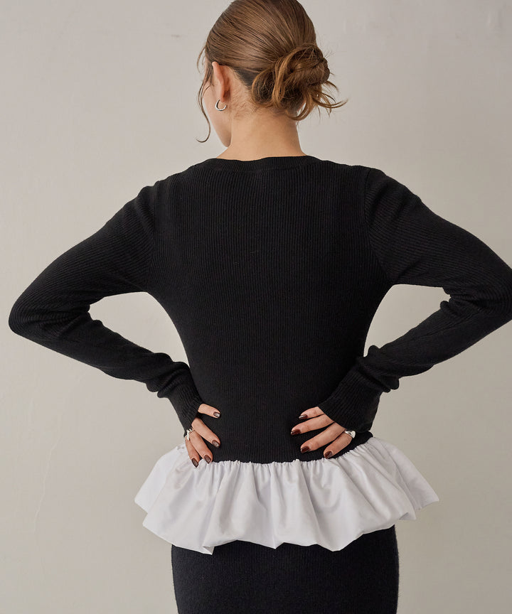 (eliuu)Peplum Combination Knit Top
