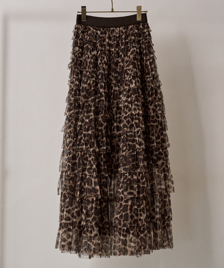 (eliuu)Leopard Tulle Tiered Skirt