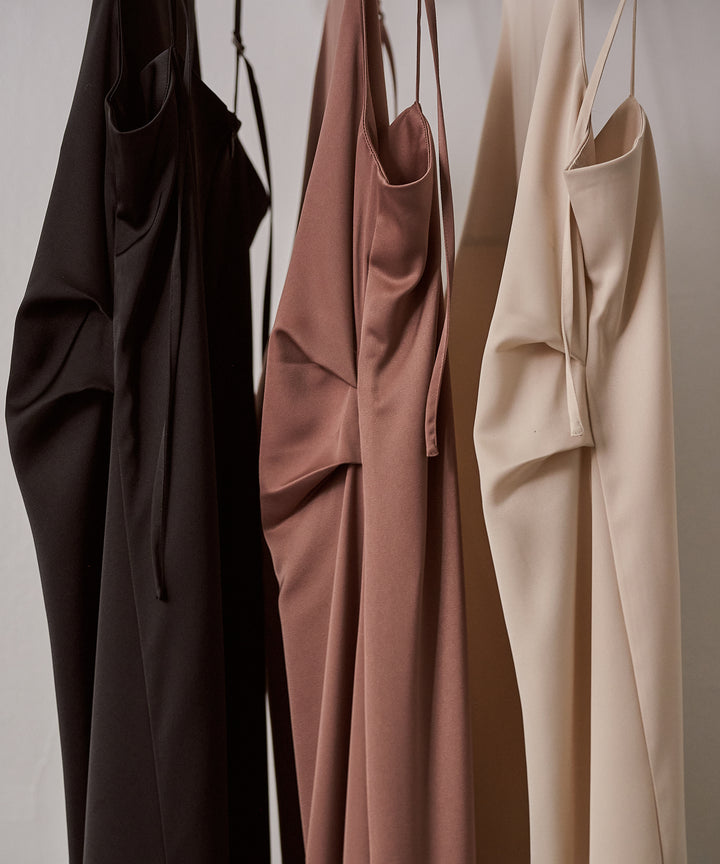 (eliuu)Luminous Satin Tuck C/A Onepiece