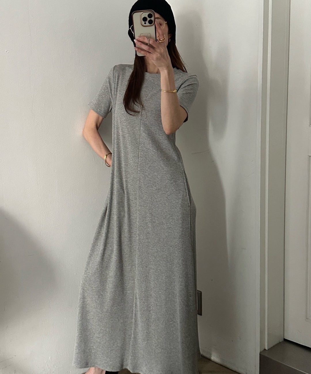 Rib Pitch Cut Flare Dress