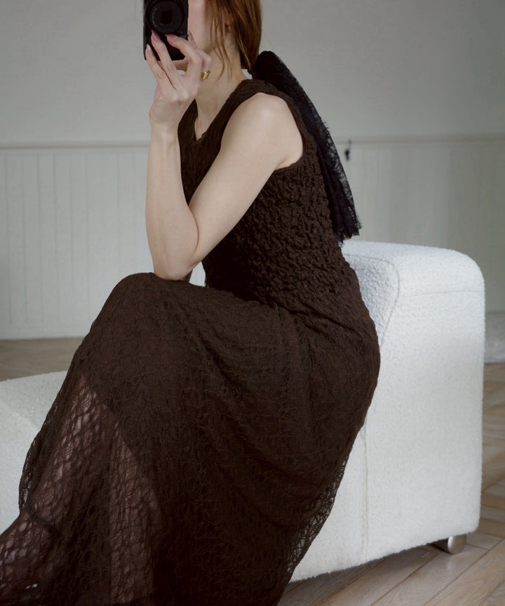 Shirring Lace Bustier Dress