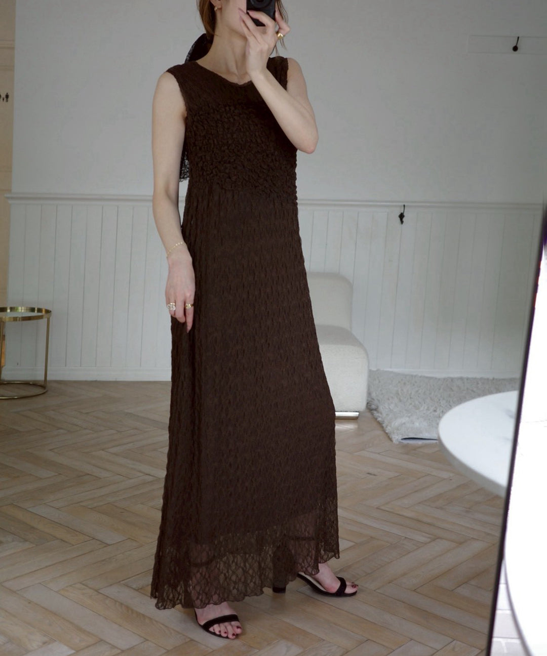 Shirring Lace Bustier Dress