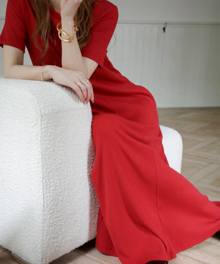 Rib Pitch Cut Flare Dress