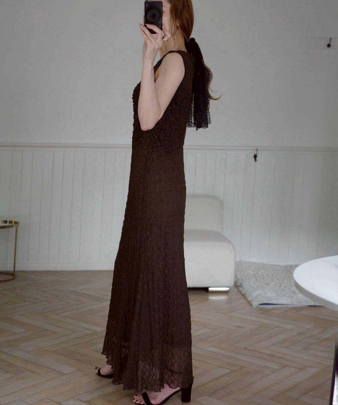 Shirring Lace Bustier Dress