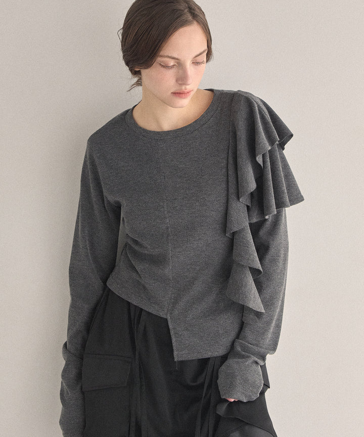 Asymmetry Ruffle Long Tee