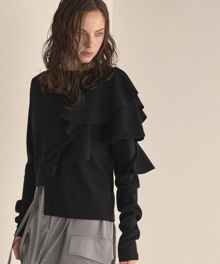 Asymmetry Ruffle Long Tee