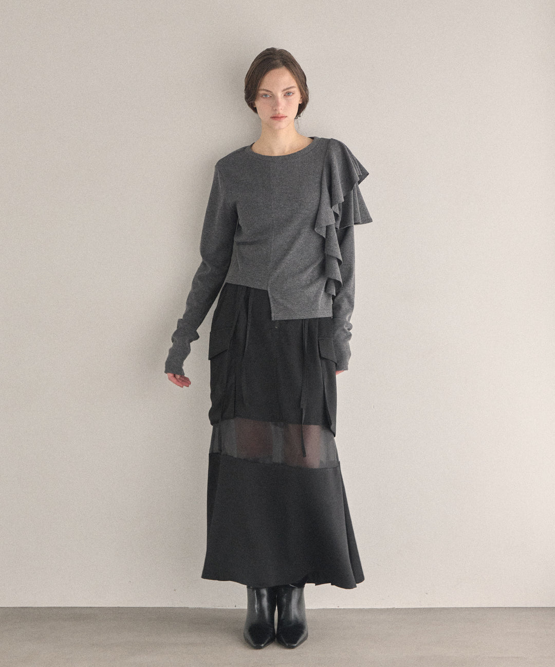 Asymmetry Ruffle Long Tee