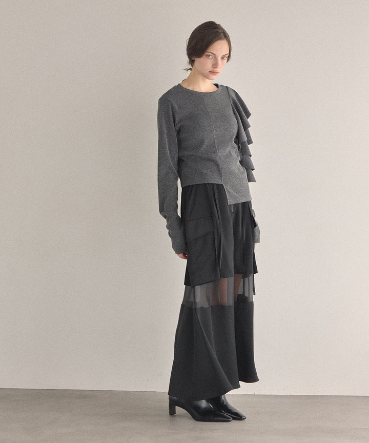 Asymmetry Ruffle Long Tee