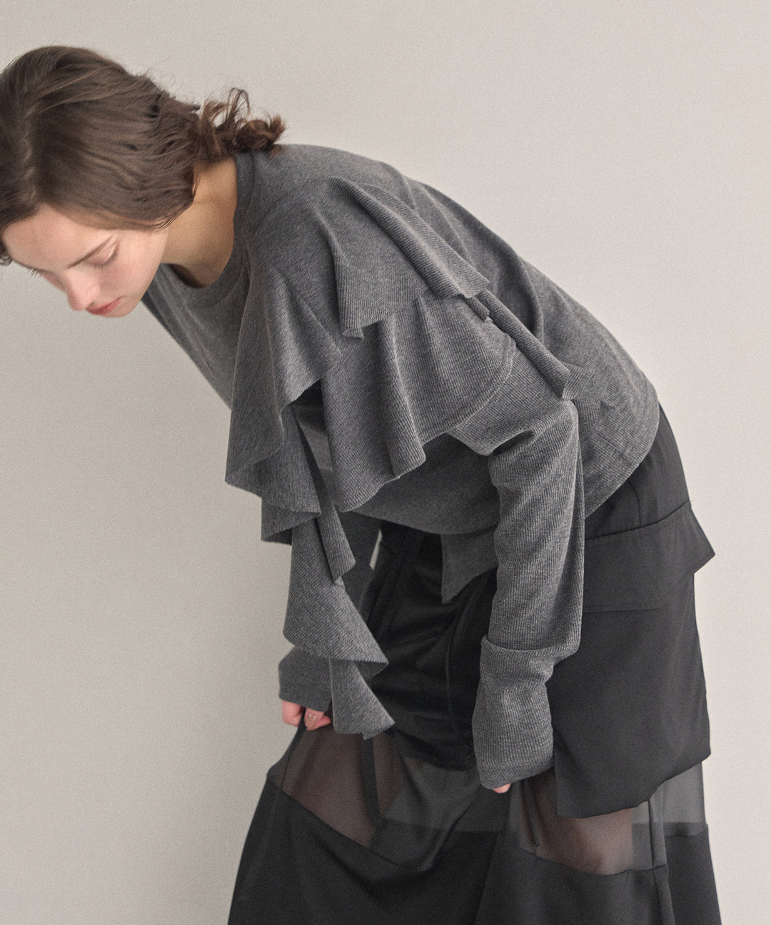 Asymmetry Ruffle Long Tee