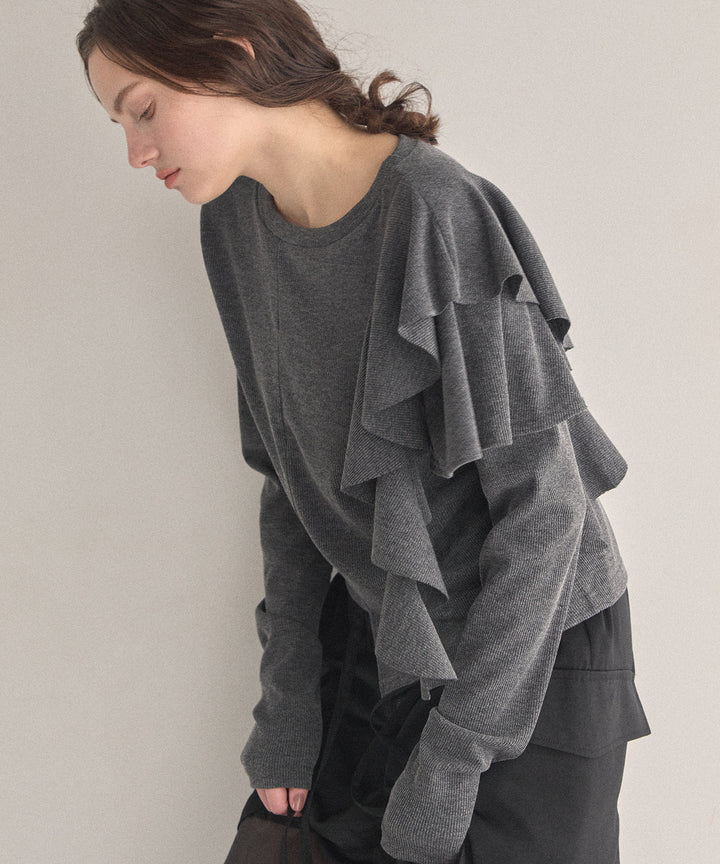 Asymmetry Ruffle Long Tee