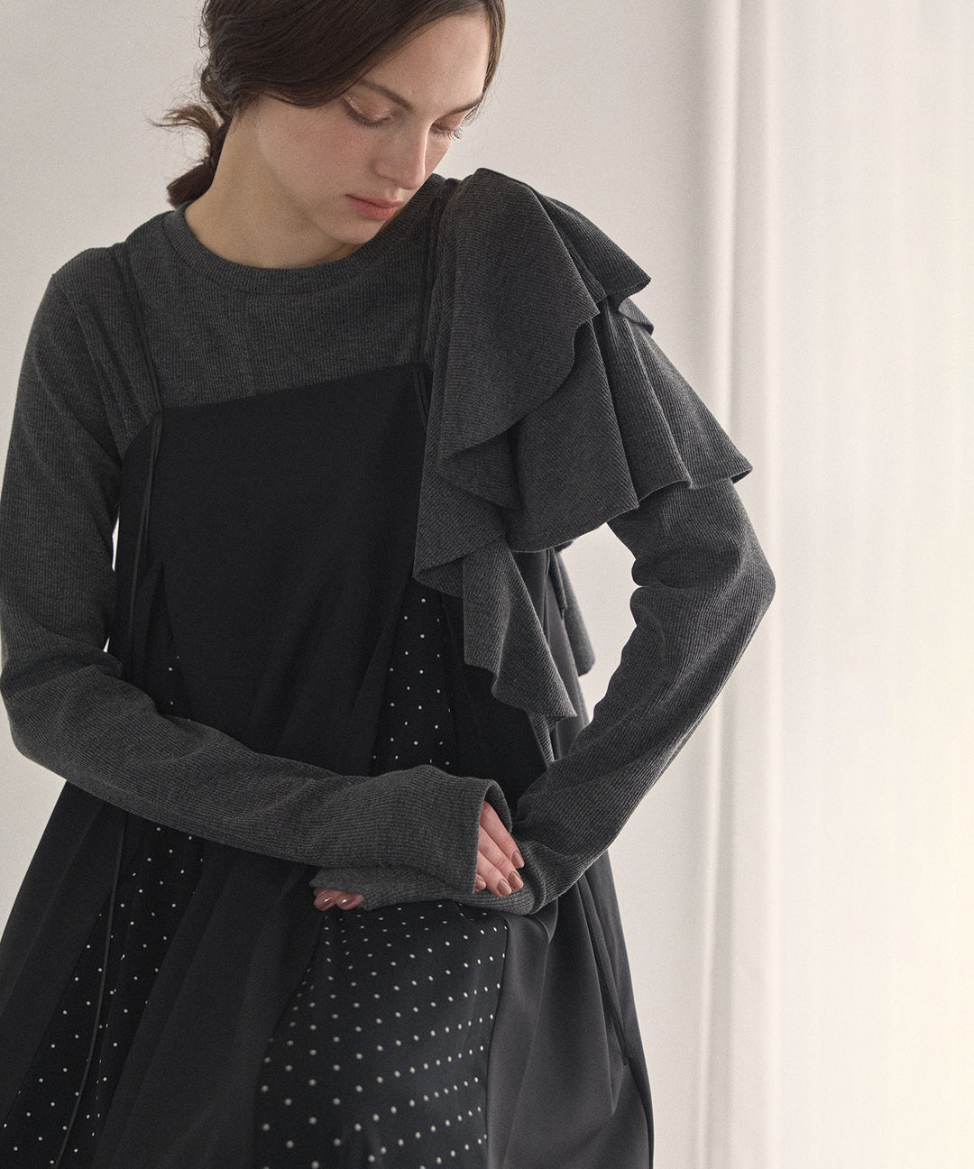 Asymmetry Ruffle Long Tee