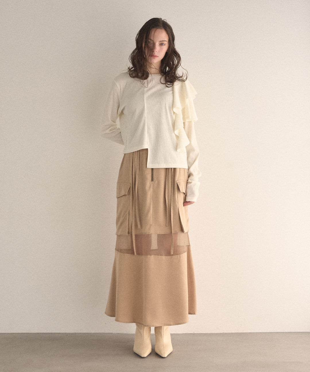 Asymmetry Ruffle Long Tee