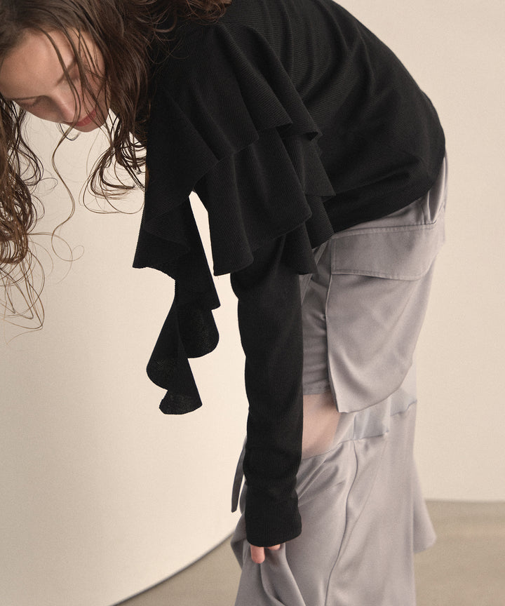 Asymmetry Ruffle Long Tee