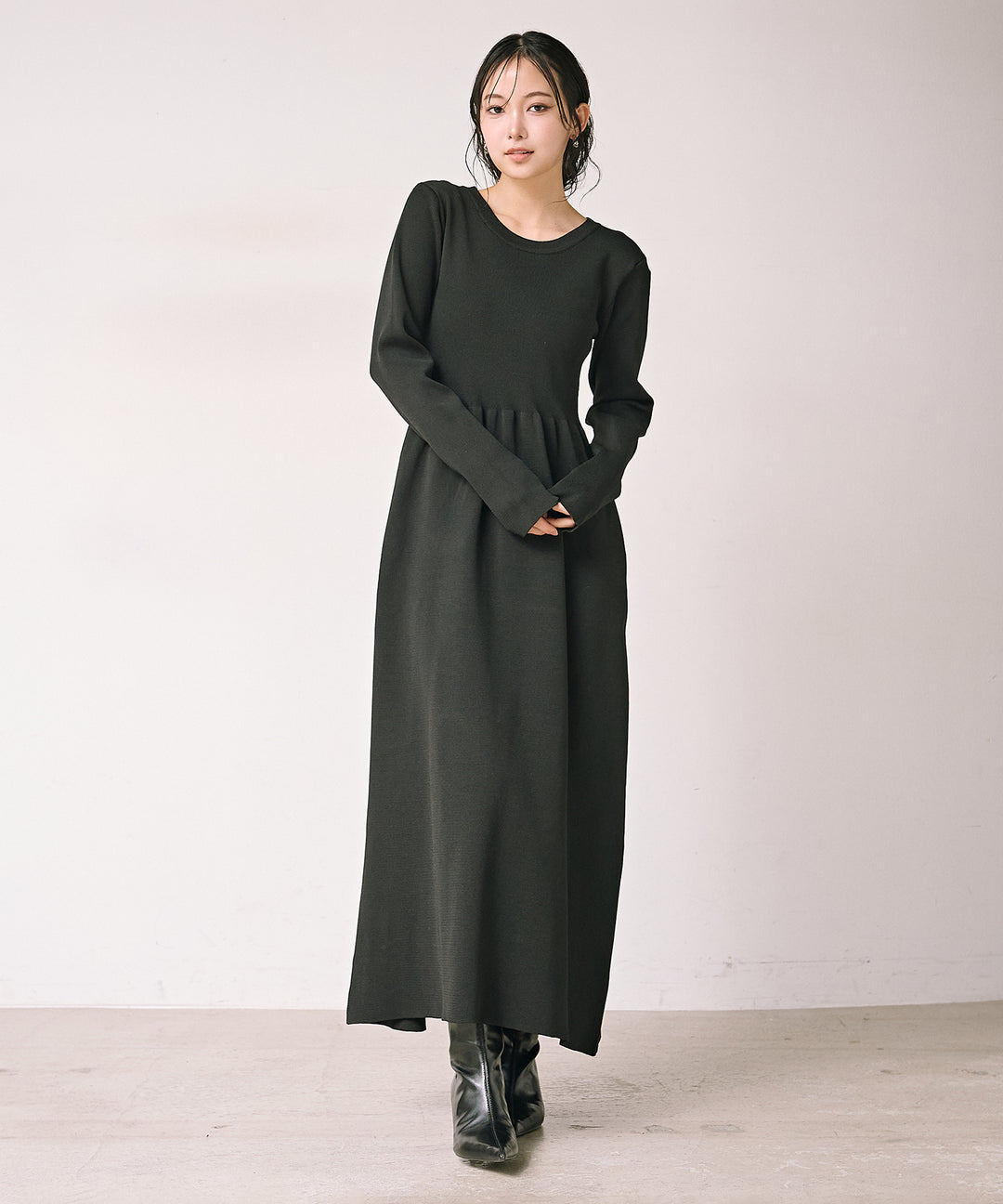 (eliuu)Tension Flare Knit Onepiece