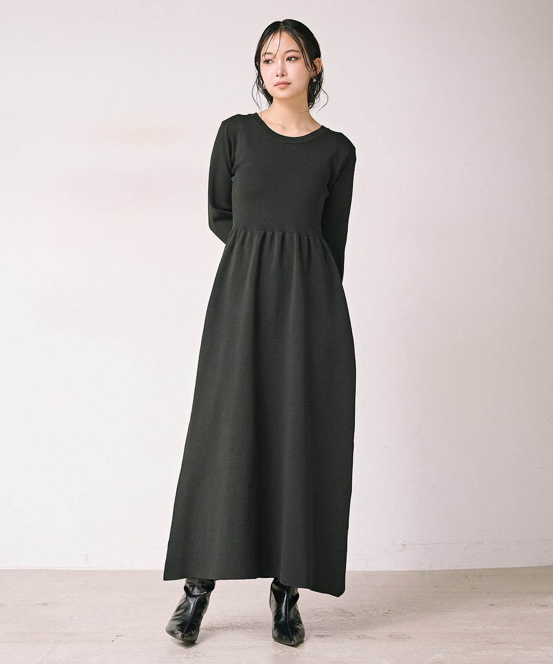 (eliuu)Tension Flare Knit Onepiece