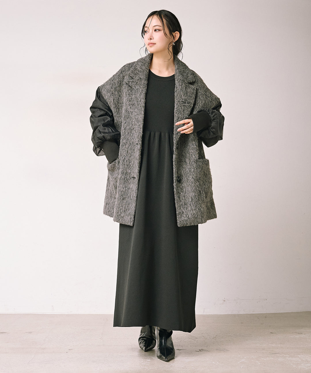 [SET]Teddy Loop C/D Knit+Tension Flare Knit Onepiece(2set)