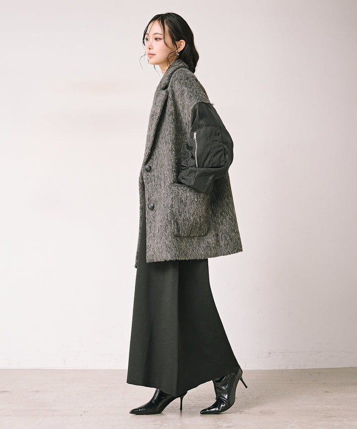 [SET]Doubles Mix Shaggy Coat+Tension Flare Knit Onepiece