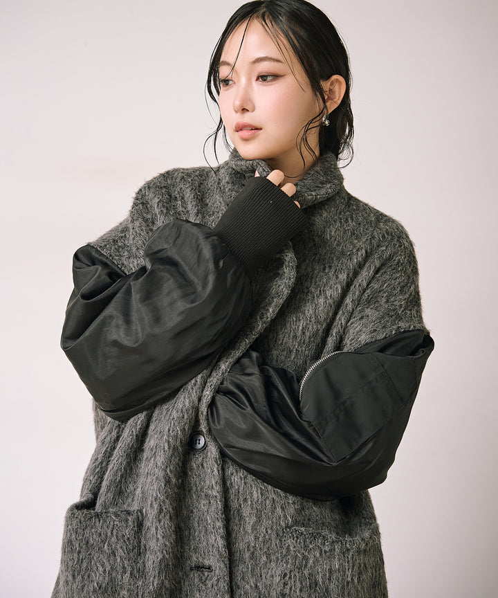 [SET]Doubles Mix Shaggy Coat+Tension Flare Knit Onepiece